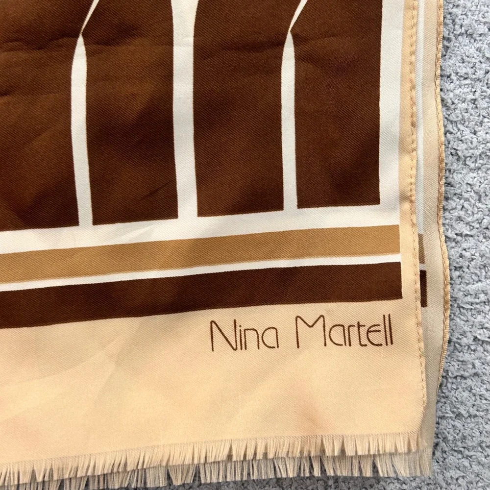 Nina Martell Scarf Geometric Mod Brown Tan OS Vintage 60s 70s Retro Chic
